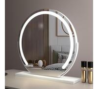 LED Round Makeup Mirror, 50cm, 360° Rotation, Adjustable Brightness, 3 Color Modes, Black Vanity Mirror for Beauty, Grooming, and Makeup Applications