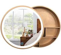 LED Round Mirror Bathroom Cabinet, Wall-Mounted Medicine Storage with Sliding Mirror, 3-Tier Wooden for Stylish and Functional Home Decor.