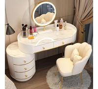 LED Round Mirror Vanity Set with Adjustable Brightness Makeup Table with Drawers & Storage Includes Dressing Chair for Bedroom and Dressing Room