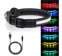 LED Safety Dog Collars - USB Rechargeable 7 Changing Colors Light Up Dog Collar Water Resistant Adjustable Night Safety Collar, Makes Your Dog Visible, Safe & Seen