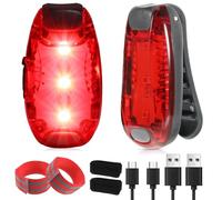 LED Safety Light, 2 Red LED Flashing Lights, USB Rechargeable, LED Flashing Light for Children, School Bag, Night Runner, Dog, Bicycle Rear Lights, 3 Modes (with Clip and Reflective Band)