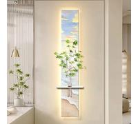 LED Sandstone Decoration Painting, Modern Decorative Painting with Vase & Artificial Greenery, Modern Home Decor Landscape Wall Sculpture, for Bedroom(Blue2,25 * 150cm/9.8 * 59.1in)