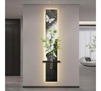 LED Sandstone Decoration Painting, Modern Decorative Painting with Vase & Artificial Greenery, Modern Home Decor Landscape Wall Sculpture, for Bedroom(Black,25 * 150cm/9.8 * 59.1in)