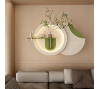 LED Sandstone Wall Decor, 3D Wall Hanging Painting with Lights & Remote Control, Simulated Green Plants & Glass Vase, 3D Wall Art Sculpture for Living Room Bedroom(Green,120 * 70cm)