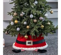 Led Santa Christmas Tree Skirt With Belt Design Red Festive Tree Stand Cover Illuminated Tree Collar With Built-In Lights Durable
