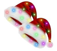 LED Santa Hat, 2Pcs Soft Warm Light Up Christmas Hat Blinking Santa Cap with LED Light for Kids, 11x15in, No Battery
