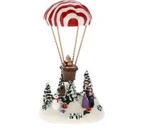 LED Santa Hot Air Balloon Scene - Light Up Festive Ornament Decoration with Santa, Snowmen & Villagers - Red & Green Balloon Christmas Display (Red)