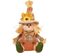 LED Scarecrow Doll Faceless Harvest Figure Lighted Farmhouse Decor Rustic Autumn Ornament Thanksgiving Decoration Seasonal Holiday Display Glowing Straw Man Figurine for Home Party(Scarecrow boy)