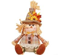 LED Scarecrow Doll with Lights, Faceless Harvest Figure for Thanksgiving and Christmas Decor, Glowing Straw Man Ornament for Window Display, Rustic Farmhouse(Scarecrow Girl)