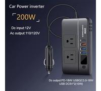 LED Screen Car Power Inverter Convert DC12V to AC110V at 200W, Ideal for SUV and Truck (All)