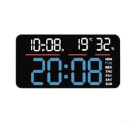 LED Screen Digital Wall Clock, 26 * 13.5cm Dual Alarms Wall Clock Temperature Humidity Monitoring Calendar For Home Office School(Blue)