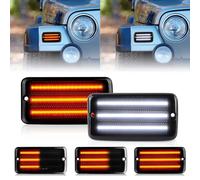 LED Sequential Front Turn Signal Lights White DRL for 1997-2006 Jeep Wrangler TJ, Smoked Lens Bumper Dynamic Amber Blinker Indicator Side Marker Lamps