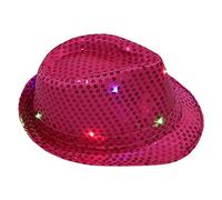 LED Sequin Fedoras, Flashing Cowboy Hat Performance Props, Light Up Sequin Fedora Party Hat, Hot Pink One Size