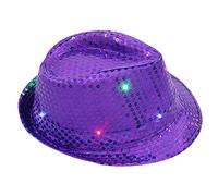 LED Sequin Fedoras Hats, Flashing Cowboy Hat Performance Props, Light Up Sequin Fedora Party Hat, Purple One Size