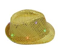 LED Sequin Fedoras Hats,Flashing Cowboy Hat Performance Props Sequin Light Up Sequin Fedora Party Hat,Gold One Size