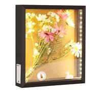 LED Shadow Box Frame 28cm x 30cm Wine Cork Holder Display Case Wall Mounted and Tabletop Wooden Memory Box Picture Frame Display Keepsake Box for Memorabilia Awards Bouquet Photos Crafts Tickets