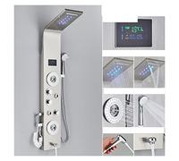 LED Shower Column Black Rainfall Shower System with Jets Spa-Style Shower Panel Brushed Nickel Finish Bathroom Faucet with Bidet Spray & Waterfall Features.