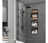 LED Shower Drain with Stainless Steel Wall Shelf, No Tiles Needed, 90.2° Sloped Design, Ideal for Shower, Kitchen, Hallway - 90 x 28 cm Space-Saving Solution