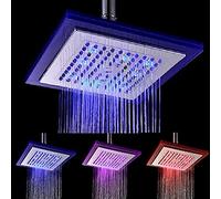 Led Shower Head 8 Inches Square LED Fixed Rainfall Shower Head, ABS Material, Water Temperature Controlled 3 Colors Lights, for Kids Adult Tool-Free Installation