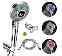 LED Shower Head with Handheld, Color Changing, Shower Head High Pressure with Water Temperature Display, Water Saving Spray Showerheads with 59" Hose and Shower Bracket for Low Water Pressure, Chrome