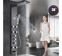 vidaXL Shower Panel Unit Glass 18x42.1x120cm Black Bathroom Jet Column Wall