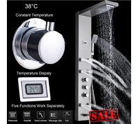 vidaXL Shower Panel Unit Glass 18x42.1x120cm Black Bathroom Jet Column Wall