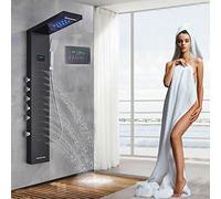 LED Shower Panel Stainless Steel Rainfall Tower Waterfall Spout Black Mixer Shower Column 9001 Bathroom Upgrade Modern Design 8013