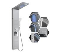 LED Shower Panel Tower, KEOKBON 5-Function Shower System with Rain Waterfall Shower, 4 Body Massage, Handheld Spray and Bathtub Spout, Shower Column Silver