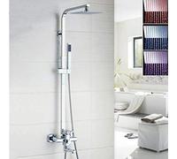 Led Shower Sets Rainfall Chrome Brass Bathroom Head Wall Mounted Shower Faucet with Led Spray Hand Shower Set,