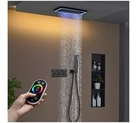 LED Shower System Set2 Funct Rain Shower Head (400x200mm) with Handheld Shower 64 Color Changing LED 1.5m Stainless Steel Hose Brass Valve Body