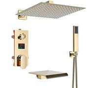 LED Shower System WallMounted Shower Faucet Set with Digital Display Rain Shower Combo Bathtub and Shower Faucet Set with Tub Spout Handheld Showerhead 12inch Rainfall