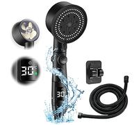 LED Shower With Temperature Digital Display - 5 Modes Turbocharged Rainfall Head, 2M Hose and Punch-Free Bracket