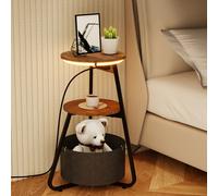 LED Side Table 2-Tier Storage Coffee End Table with Charging Station