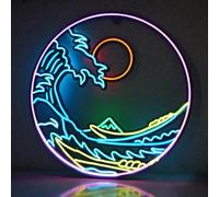 LED Sign Ocean Neon Signs Waves Led Lights Home Wall Decorative Mountains Night Lamps Party Decoration Light USB Brightness Adjustable