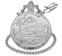 LED Silver Right Locomotive Len's Quartz Men's Pocket Watch, Arabic Numeral Dial Quartz Pocket Watch with Chain