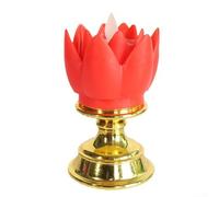 LED simulation candle lamp with golden bottom lotus design for ambient home lighting and decorative spiritual ornament enhancing peaceful and tranquil spaces (Red)