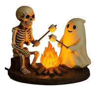 LED Skeleton and Ghost Bonfire Night Light, Halloween Light with Campfire & Marshmallows, USB Powered Lamp for Bedroom Desk 9.5 * 9 * 8 cm/3.74 * 3.54 * 3.14in