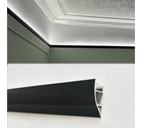 LED Skirting Board Lighting Channel, Wall Mount Baseboard Profile with Diffuser, Aluminum Crown Moulding for Living Room Ambient Light(Black,3.8m/12.5ft)