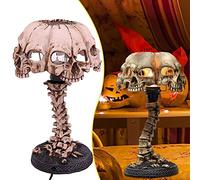 LED Skull Statue Light for Halloween Bar Table Decor, Night Light Resin Skull Prop Horror Haunted House Party Ornament Decoration with LED Light Up Eyes Desk Lamp for Cool Holiday or Birthday Gift