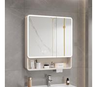 LED Smart Aluminum Medicine Cabinet with Anti-Fog Mirror & Open Rack, Vanity Storage Organizer with Lights, Modern Bathroom Mirror Cabinet, Stylish Beauty Storage Solution