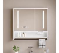 LED Smart Medicine Cabinet with Lights,Bathroom Wall Mount Anti-Fog Mirror Cabinet,Three-color light,Modern Bathroom Storage Wall Cabinet,LED Vanity Mirror Cabinet Time display,Paper hole,Towel bar(Wh