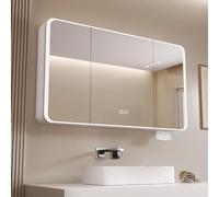 Led Smart Medicine Cabinet With Mirror & Defogger - Modern White Storage For Beauty Essentials, 90cm Size, Stylish Design For Bathroom Organization