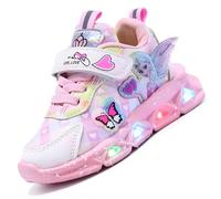 LED Sneakers for Girls with Magic Tape Fastener | Elsa Shoes for Children | Non-Slip Sole | Sizes 21-35 EU (Pink/Purple)(Pink,10.5 UK Child)