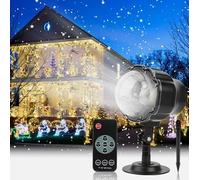 LED Snow Falling Projector Light, IP65 Waterproof Moving Snowflake Laser Lamp, RF Remote Control with Timer, Christmas Outdoor Garden Decoration Xmas