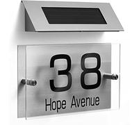 LED Solar Address Sign - Evening Auto Illuminated House Numbers, Stainless Steel, Customizable, Outdoor Use(L)