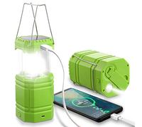LED Solar Camping Lamp, Waterproof LED Camping Lantern, Emergency Light with Hand Crank, Built-in 3000 mAh Battery for Hiking, Fishing, SOS, Failures (Green)