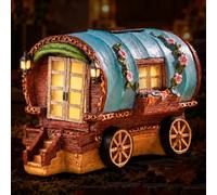 LED Solar Caravan Ornament Halloween Garden Lights & Autumn Decorations | Colour Changing Solar Fairy House, Gypsy Caravan Ornaments For Halloween Decor, Autumn Garden Decorations & Garden Gifts