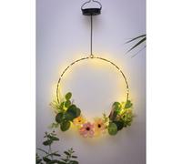 LED Solar Hanging Wreath Spring Summer Light Up Wreath for Front Doors Hanging Wall Display Ornament Foliage Waterproof Outdoor Lighting for Indoor Outdoor