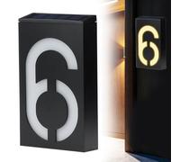 LED Solar House Number Light doorplate, Garden Yard Building Door Wall Address Numbers lamp Sign Plate Solar Powered, LED Lighted Up Outdoor Plaque for Home House Street (6)