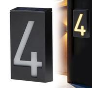 LED Solar House Number Light doorplate, Garden Yard Building Door Wall Address Numbers lamp Sign Plate Solar Powered, LED Lighted Up Outdoor Plaque for Home House Street (4)